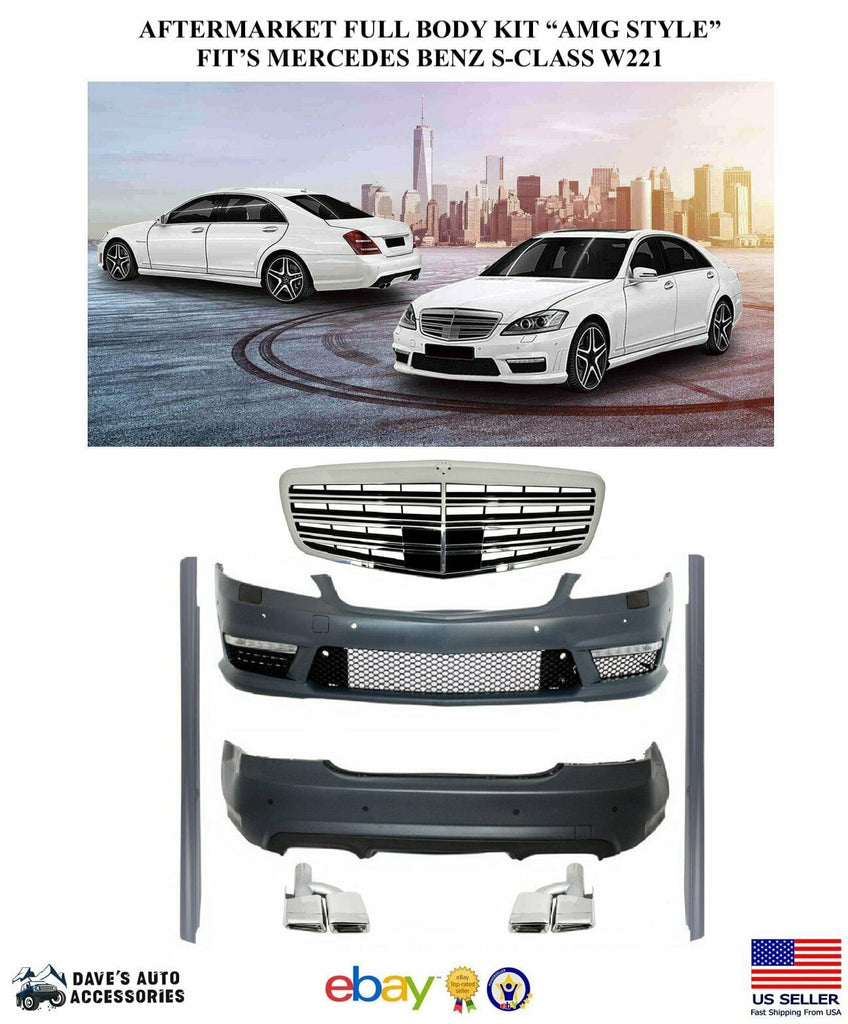 Aftermarket Products Aftermarket W221 AMG Style Front Rear Bumper Body Kit 07-13 MBenz S550 S600 S63