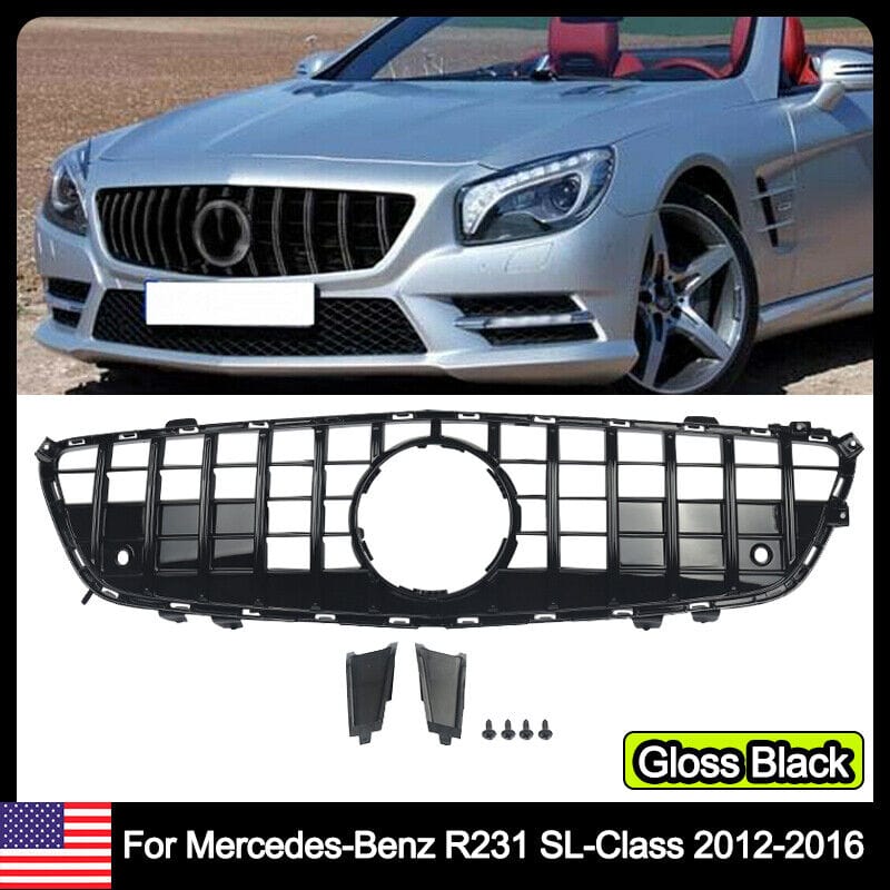 Forged LA All Black GT-R Hood Grille For Mercedes-Benz R231 SL-Class SL500 SL550 2013-2016