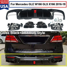 Load image into Gallery viewer, Forged LA FOR MERCEDES GLE GLS W166 X166 BLACK BRABUS STYLE REAR BUMPER DIFFUSER+TAILPIPES