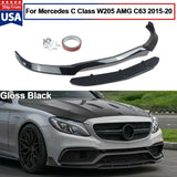 For Mercedes W205 C63 & C63s Amg 2015-20 Front Bumper Splitter Lip Gloss Black