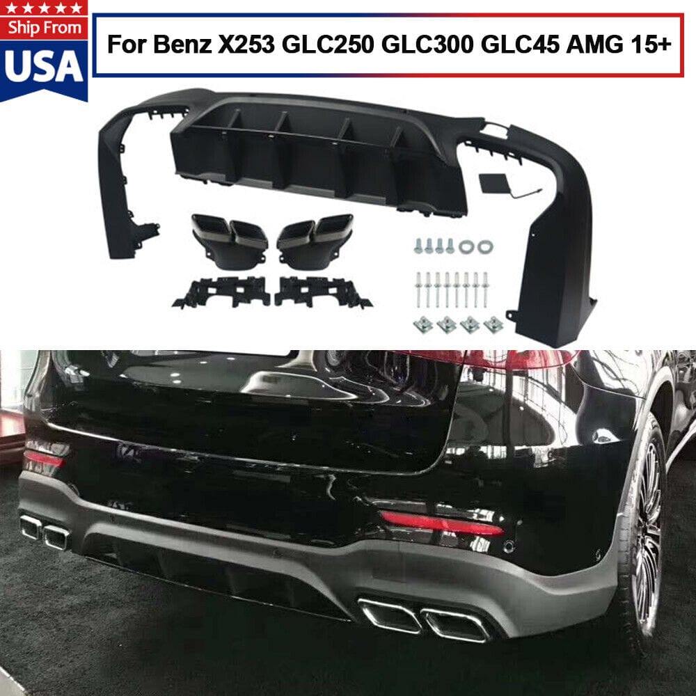 Forged LA Rear Diffuser W/Exhaust Tip For Benz X253 GLC250 GLC300 GLC45 AMG LINE 2015+
