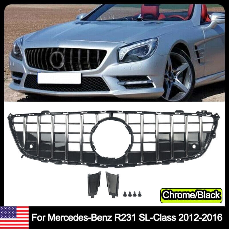 Forged LA Silver+Black GT-R Hood Grille For Mercedes R231 SL-Class SL500 SL550 2013-2016