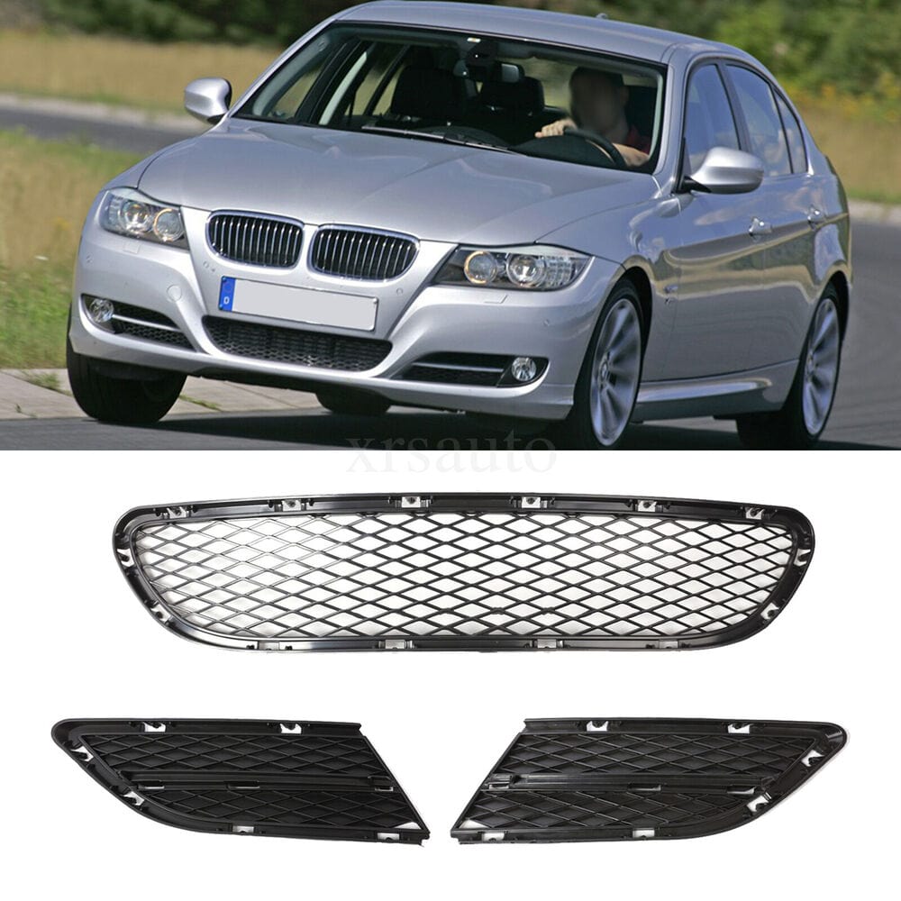 Forged LA VehiclePartsAndAccessories 3PCS Front Lower Bumper Grilles Grill Mesh Fit 08-12 BMW E90 LCI 325i 328i 335i