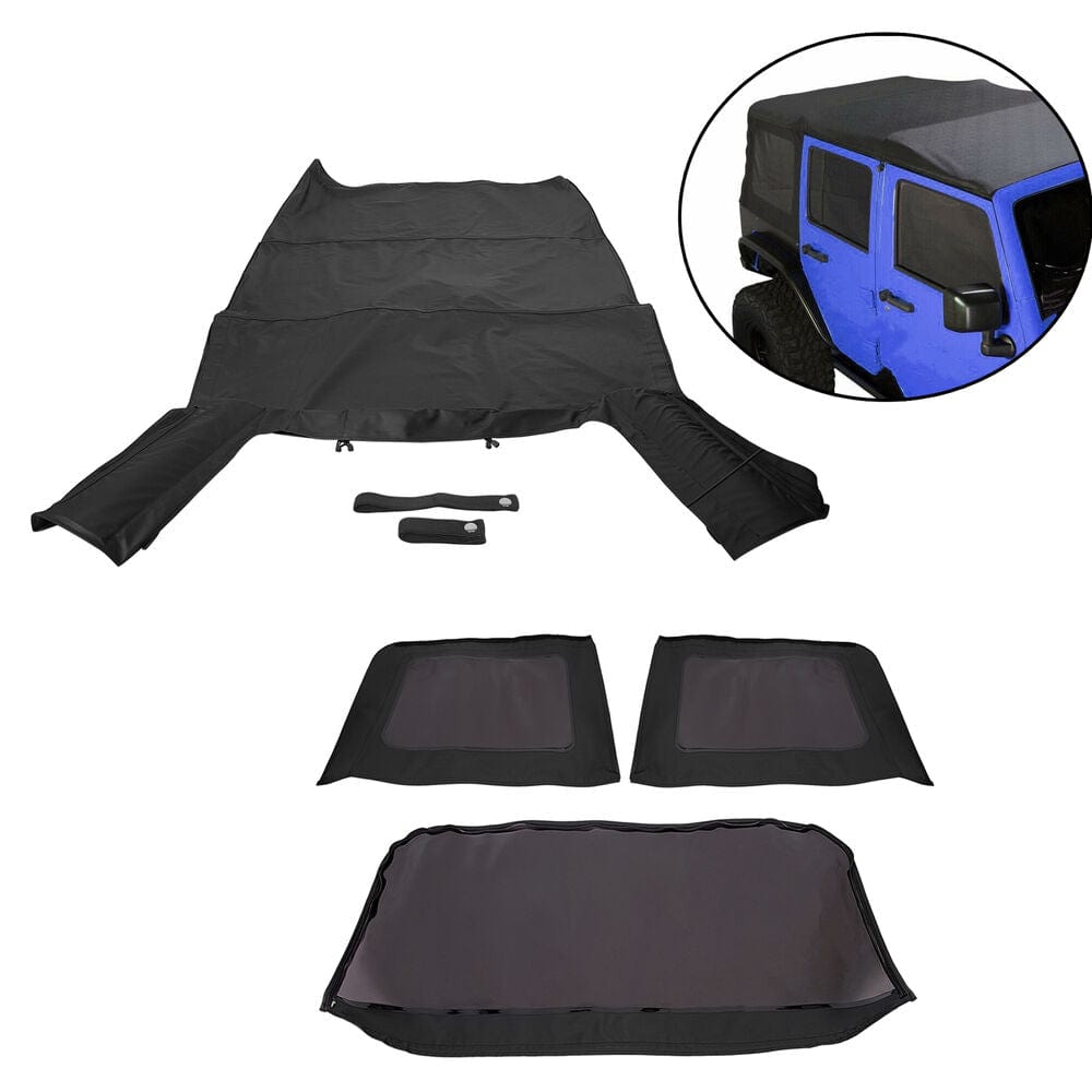 Forged LA VehiclePartsAndAccessories For 2007-2009 Jeep Wrangler 4 Door Replacement Black Soft Top Tinted Windows
