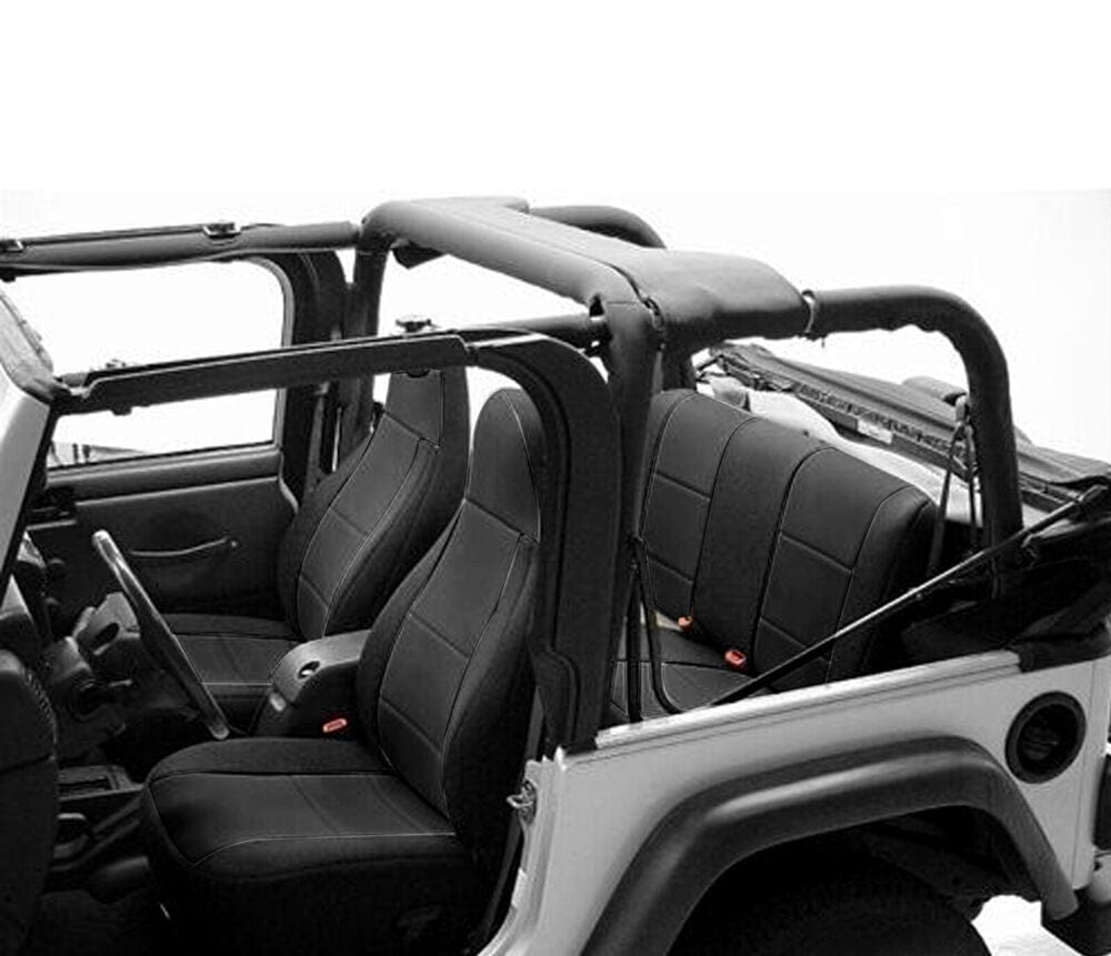 Forged LA VehiclePartsAndAccessories FOR JEEP WRANGLER TJ 4WD 1997-2002 KUAFU BLACK CLOTH SEAT COVER FRONT & REAR