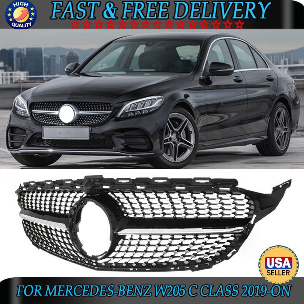 Forged LA VehiclePartsAndAccessories Front Grille W/Camera Hole For Mercedes-Benz W205 C Class 2019-on Diamond Style