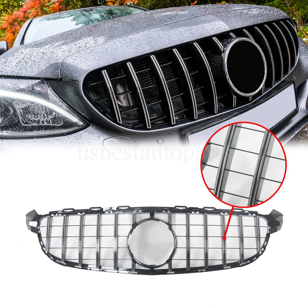 Forged LA VehiclePartsAndAccessories GT R AMG Style Front Grille for Mercedes W205 C63 C63S 2015-18 Chrome W/o Camera