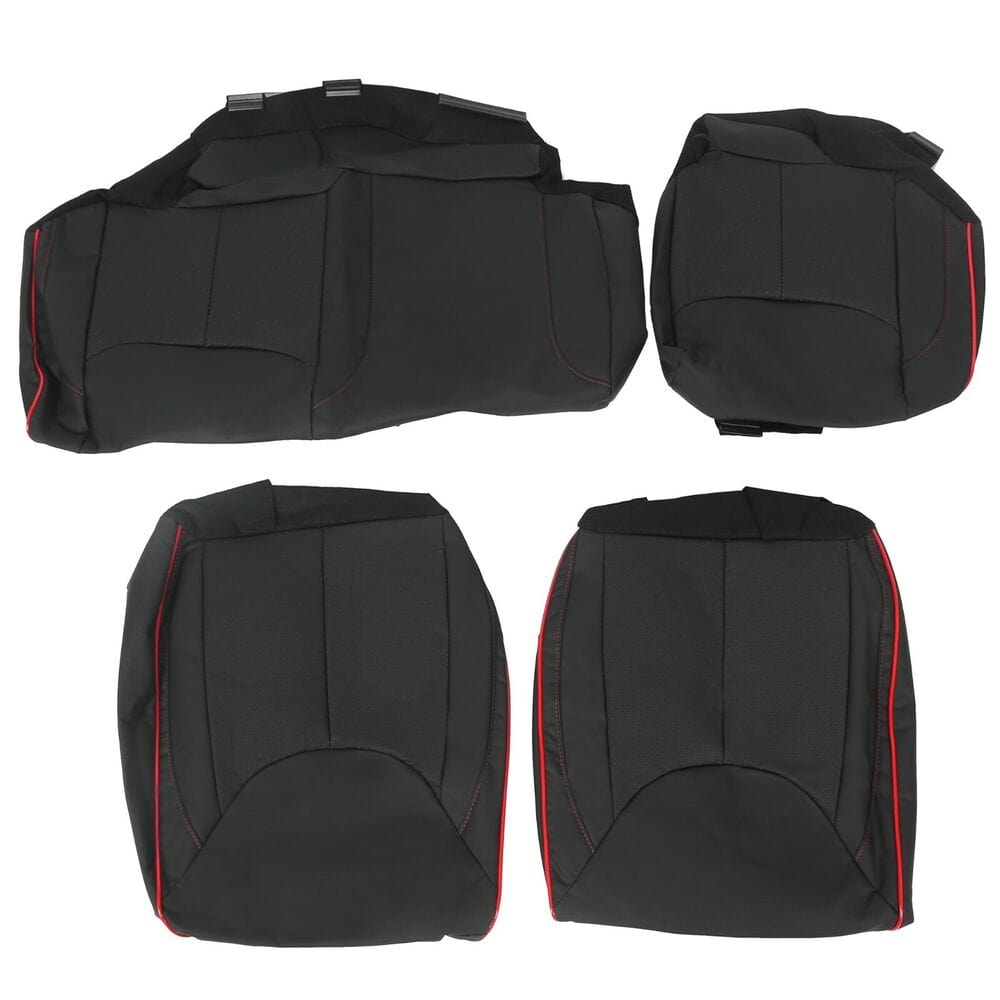 Forged LA VehiclePartsAndAccessories Leather Full Set Seat Cover For 2013-2018 Jeep Wrangler JK 4DR Red Stitch