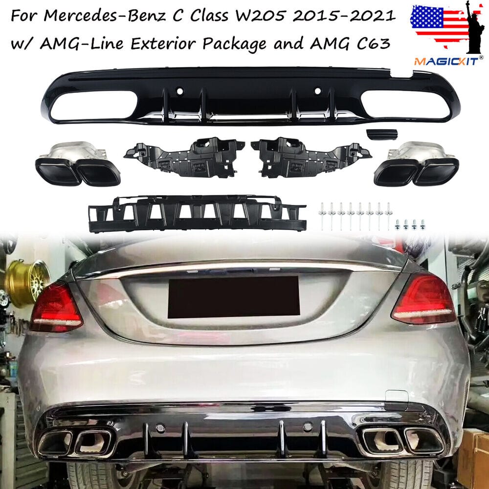 Forged LA VehiclePartsAndAccessories Quad Exhuast Tips Rear Diffuser For Benz W205 Sedan C300 C43 C63 AMG 2015-2020