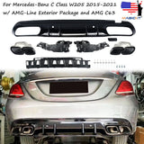 Quad Exhuast Tips Rear Diffuser For Benz W205 Sedan C300 C43 C63 AMG 2015-2020