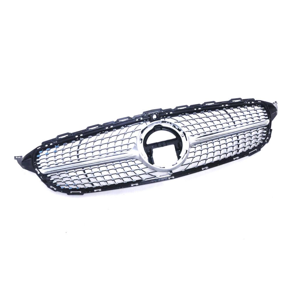 Forged LA VehiclePartsAndAccessories Silver Diamond Grille For Mercedes Benz W205 C Class C300 C43 W/ Camera Hole 19+