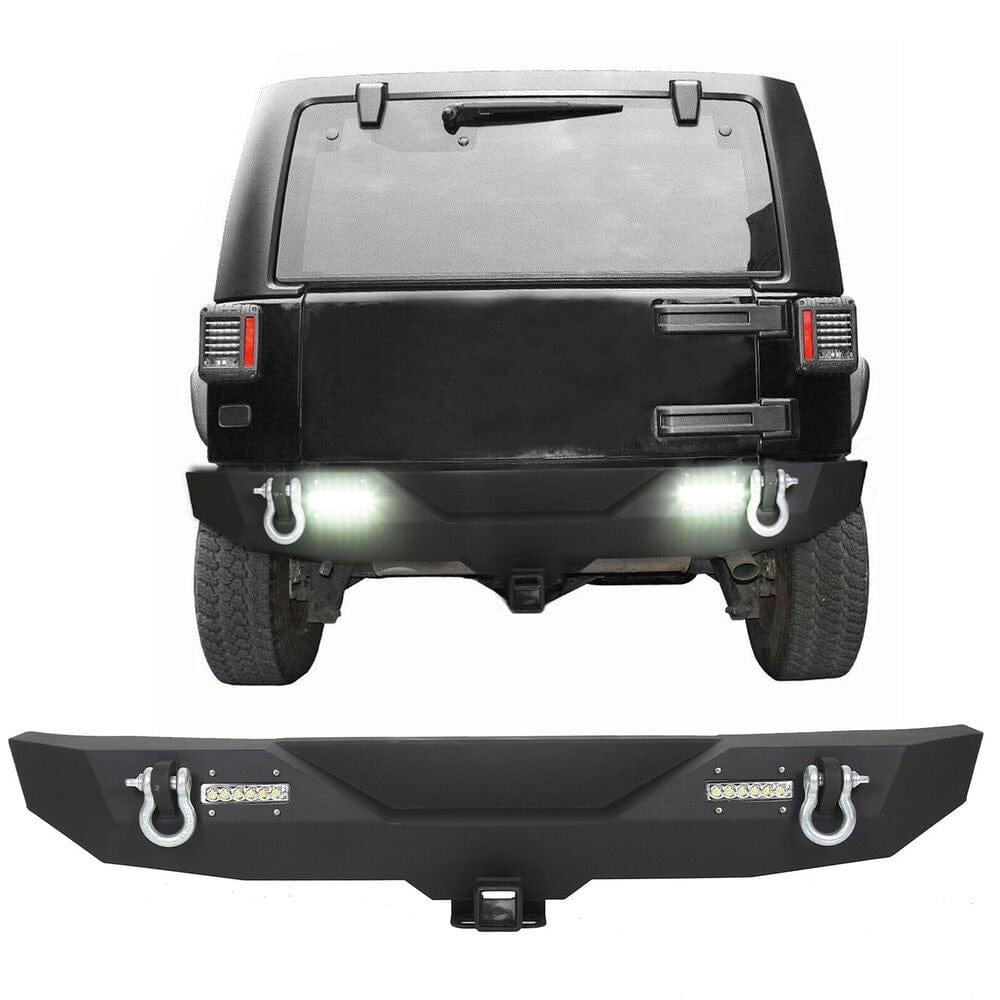 Forged LA VehiclePartsAndAccessories Textured Rear Bumper w/ D Ring 2" Receiver LED light For 07-18 Jeep Wrangler JK