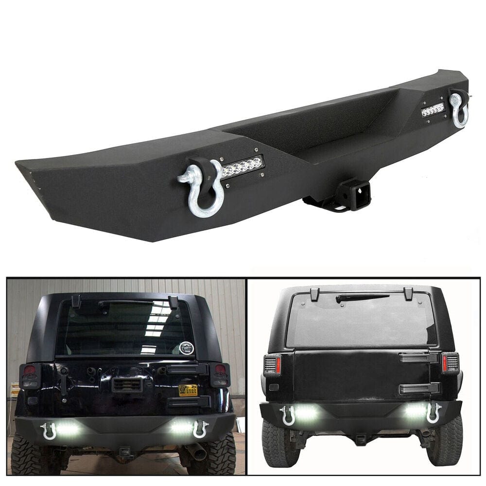 Forged LA VehiclePartsAndAccessories Textured Rear Bumper w/ D Ring 2" Receiver LED light For 07-18 Jeep Wrangler JK