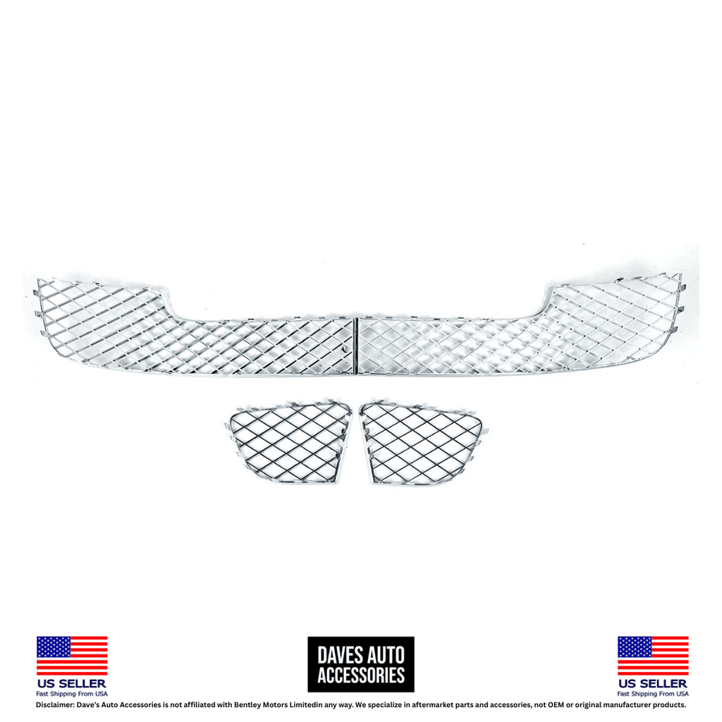 Daves Auto Accessories 2012-2015 Bentley Continental GT GTC Front Bumper Cover Grille Set Chrome W12