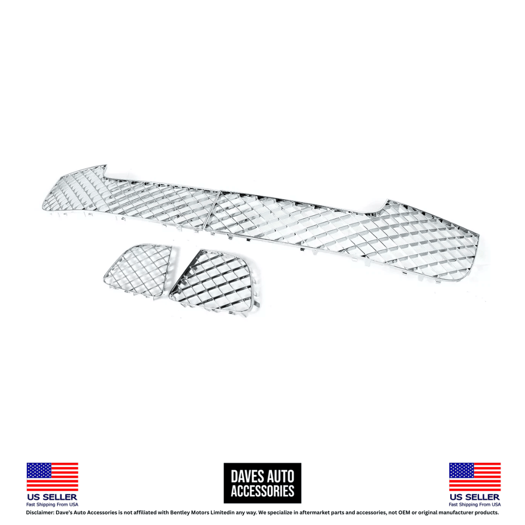 Daves Auto Accessories 2012-2015 Bentley Continental GT GTC Front Bumper Cover Grille Set Chrome W12