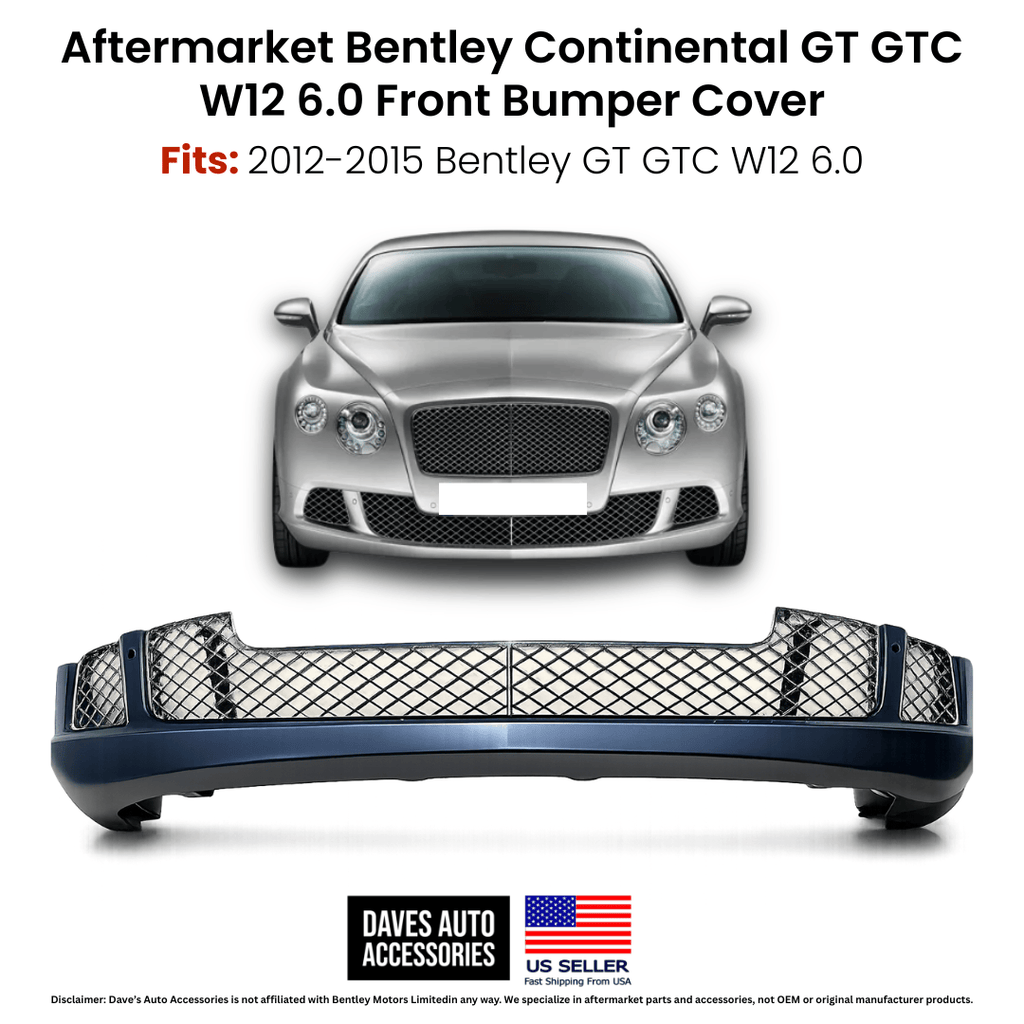 Daves Auto Accessories 2012-2015 Bentley Continental GT GTC Front Bumper Cover Grille Set Chrome W12