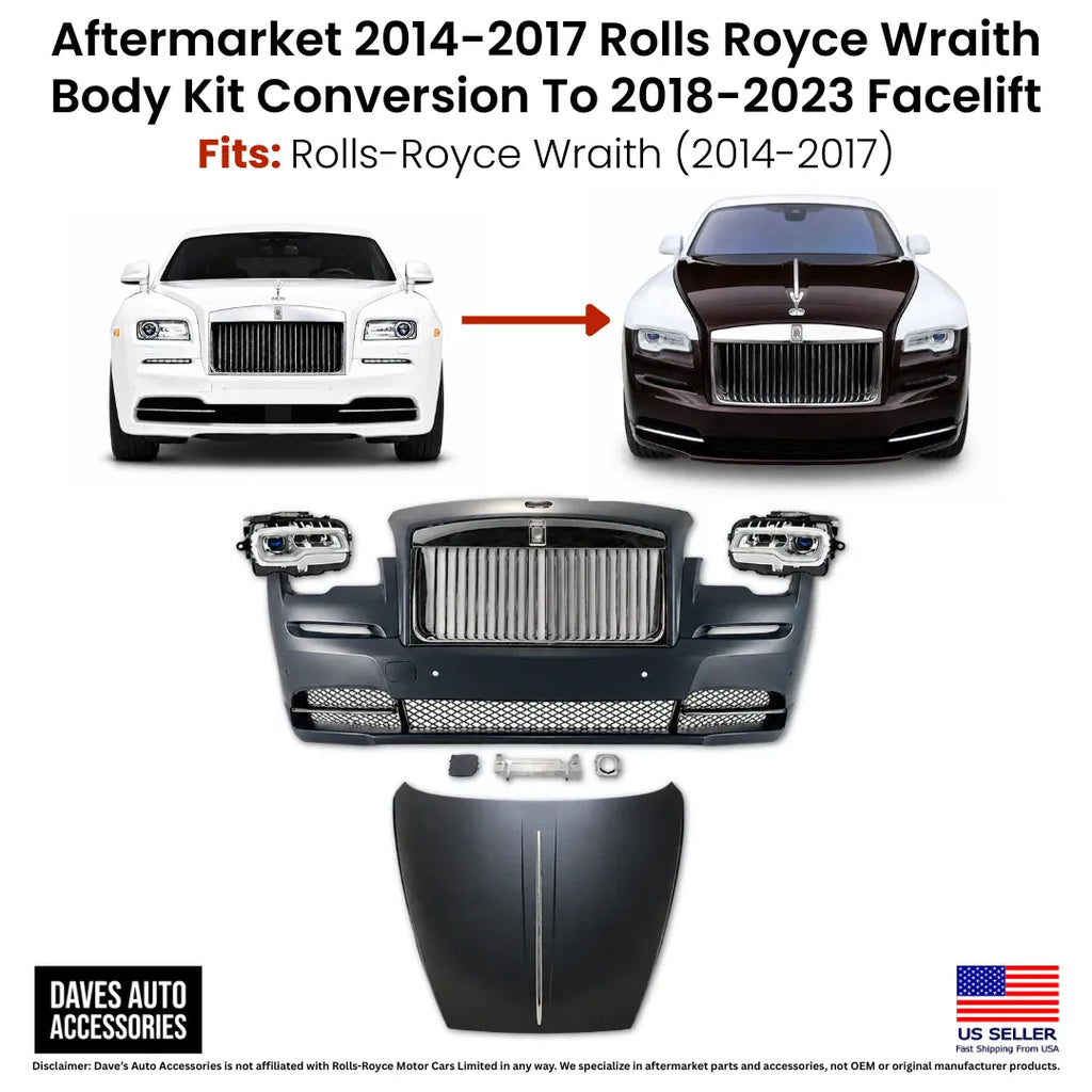 Daves Auto Accessories 2014-2017 Rolls-Royce Wraith 2018-2023 Style Facelift Conversion Body Kit