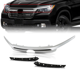 3PCS Front Bumper Grille Molding Trim Grill Chrome For 2017-2020 Honda Ridgeline