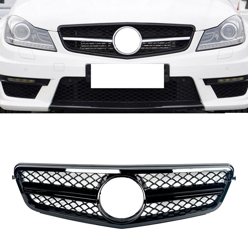AMG Style Front Bumper Grille Gloss Black For 2007-2014 Benz W204 C300 C180 C350