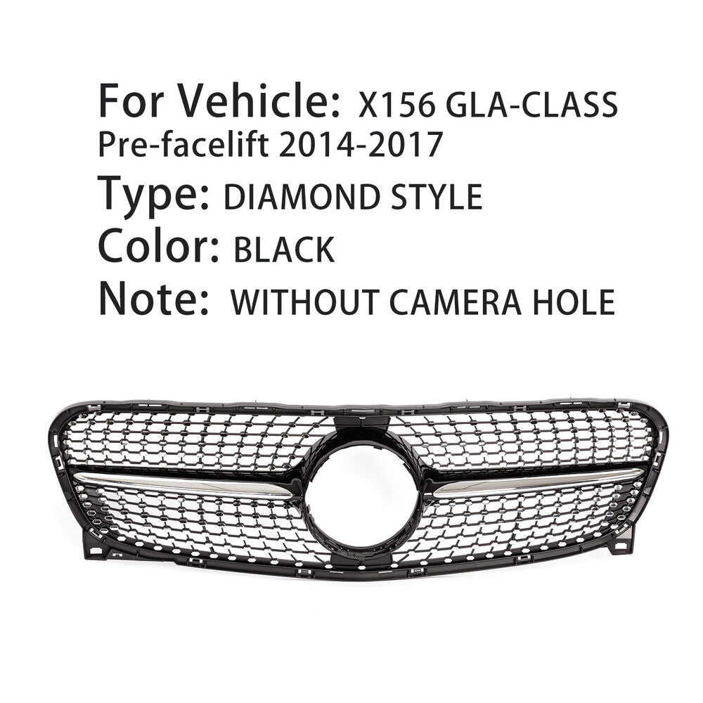 DIAMOND Grille for Mercedes X156 GLA-CLASS Pre-facelift 2014-2017 BLACK CHROME