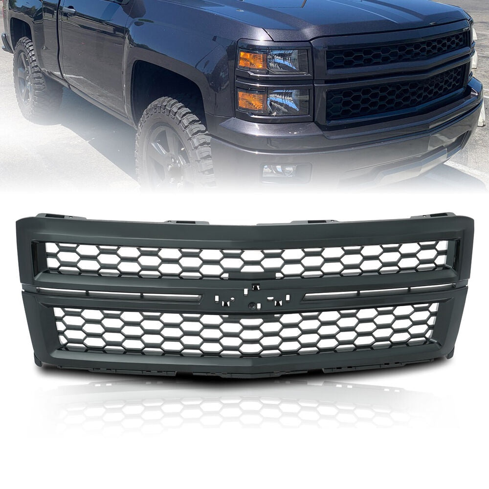 For 2014-2015 Chevrolet Silverado 1500 Front Upper Honeycomb Grille Gloss Black