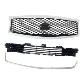 For 2015-2019 Infiniti Q70 3Pcs Front Bumper Grille W/ Chrome Molding Trim