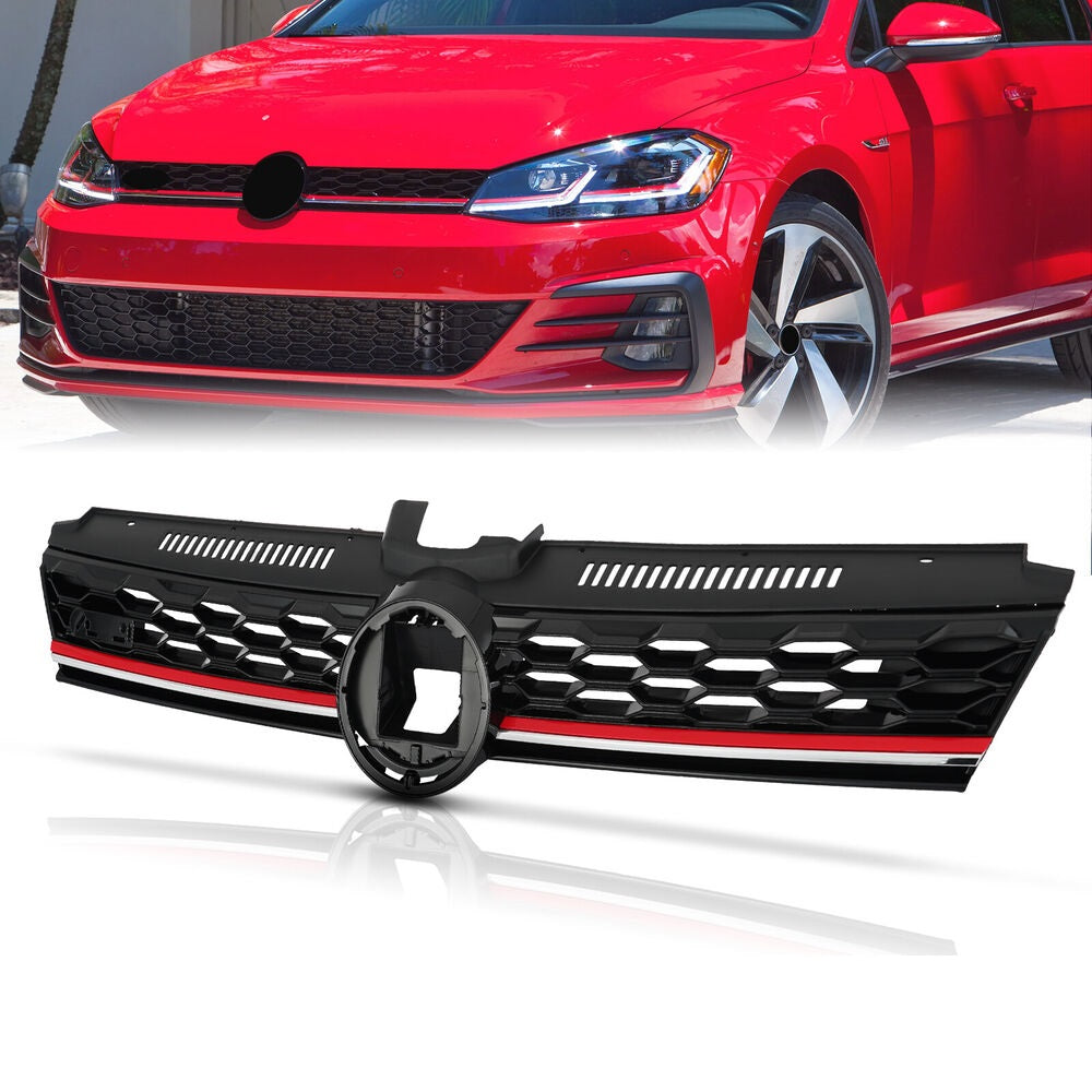 For 2017-2019 VW Golf MK7 7.5 GTI Style Mesh Front Hood Grille w/ Red Trim