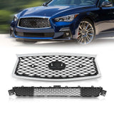 For 2018-2022 Infiniti Q50 Sport Front Bumper Chrome Upper & Lower Grille Grill