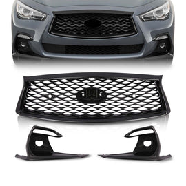 For 2018-2022 Infiniti Q50 Sport Front Grille & Fog Light Lamp Grill Bezel Cover