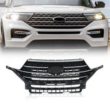 For 2020-2022 Ford Explorer Front Bumper Upper Grille Gloss Black W/ Chrome Trim