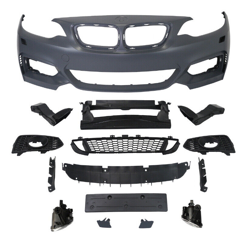 For BMW 13-19 F22 2 Series, M-Sport Style Front Bumper w/o PDC Holes + Front LIP