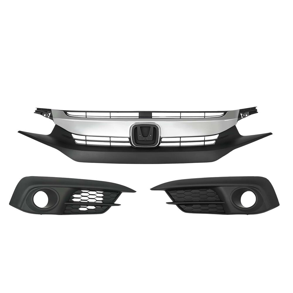 For Honda Civic Front Upper Grille & Fog Lights Lamps Cover 2016-2018 HO2593143