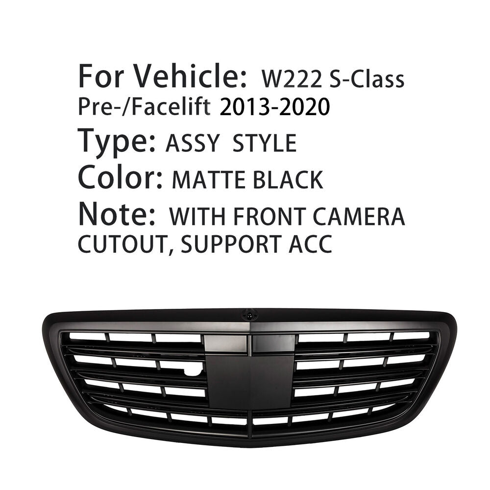 Front Grille GT Style Matte Black For Mercedes Benz W222 S CLASS Sedan 2013-2020