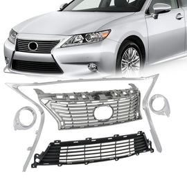 Front Grille Trims & Fog Light Ring Chrome Set For 2013-2015 Lexus ES350 ES300H