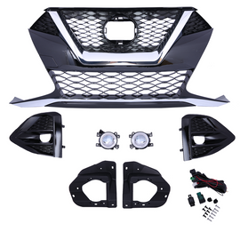 Front Upper Grille With Chrome Trim & LED Fog Lights For 2019-2021 Nissan Maxima