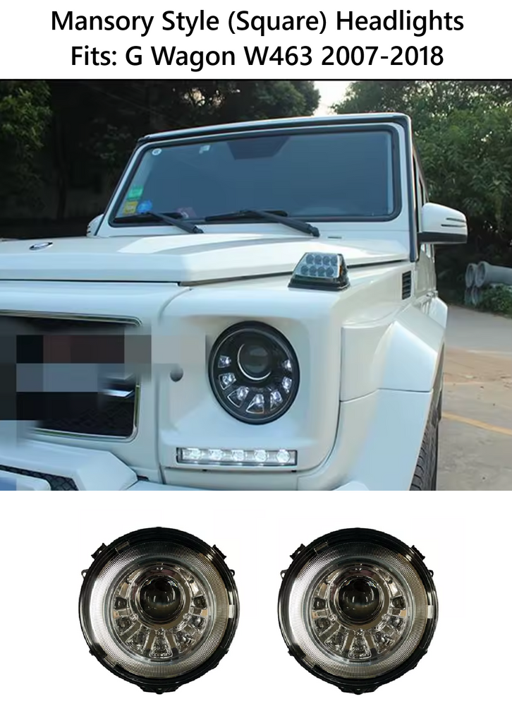 Aftermarket Mansory Chrome Silver Square LED Headlights Fits 07-18 G CLASS G63 G550 W463 AMG