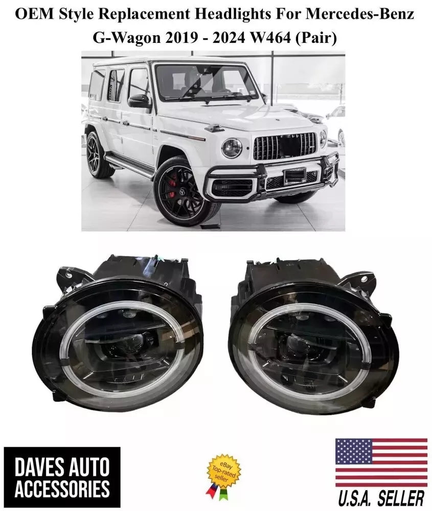 Replacement W464 OE Style Black Headlights For Mercedes-Benz G-Wagon 2019-2025