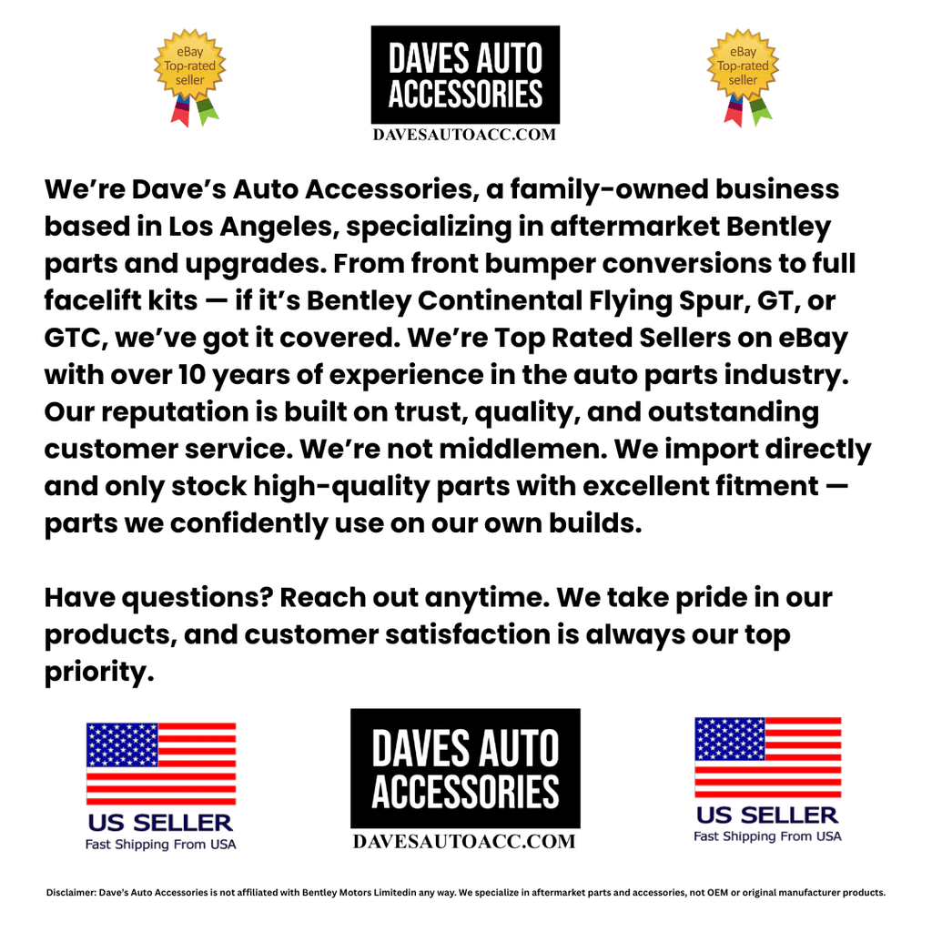 Daves Auto Accessories Aftermarket 2020-2024 Bentley Continental Flying Spur Front Bumper & Grille Set