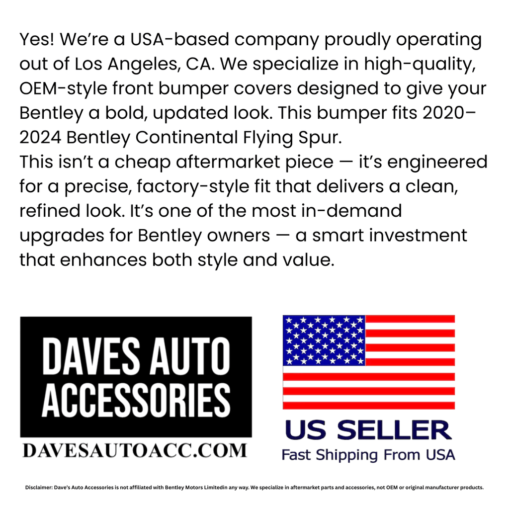 Daves Auto Accessories Aftermarket 2020-2024 Bentley Continental Flying Spur Front Bumper & Grille Set