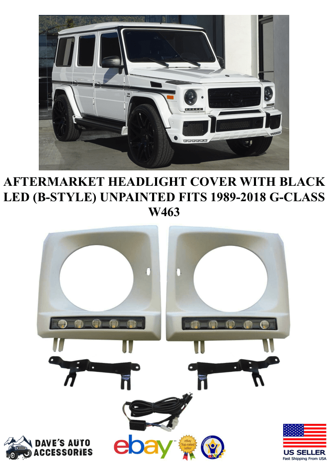 Aftermarket Products AFTERMARKET HEADLIGHT COVER FRAME BEZEL BLACK LED DRL FIT 89-18 G CLASS W463