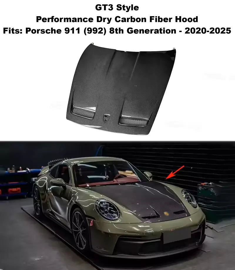 Porsche 992 GT3 Style Dry Carbon Fiber Hood Bonnet 911 GTS Carrera S 2020 - 2025