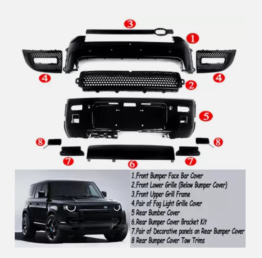 Land Rover Defender 110/90 2020-2025 Gloss Black Bumper Cover Trim Body Kits