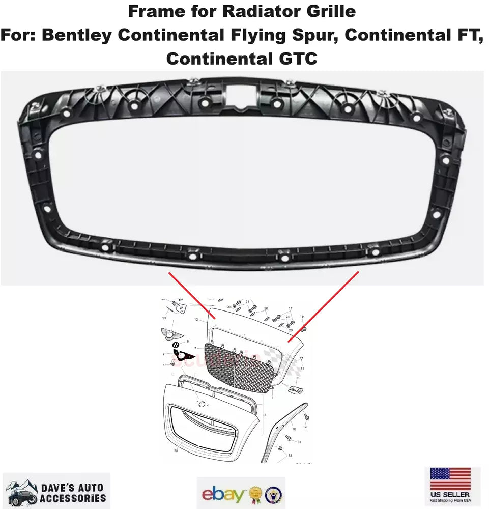 Daves Auto Accessories Electronics & Accessories > Car Parts & Accessories > Car Parts Bentley Continental GT GTC Flying Spur Radiator Grille Frame Bracket Support NEW