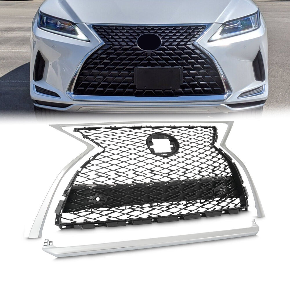 Forged LA For 20-22 Lexus RX350 RX450h Front Upper Grille Assembly Chrome Black 531010E420