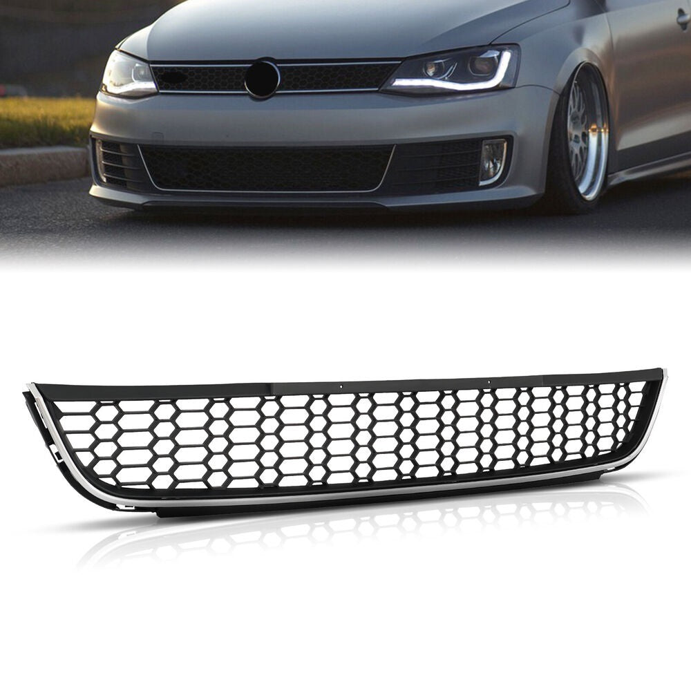 Forged LA For 2011-2014 VW Jetta MK6 Front Bumper Lower Grille Black w/ Chrome Honeycomb
