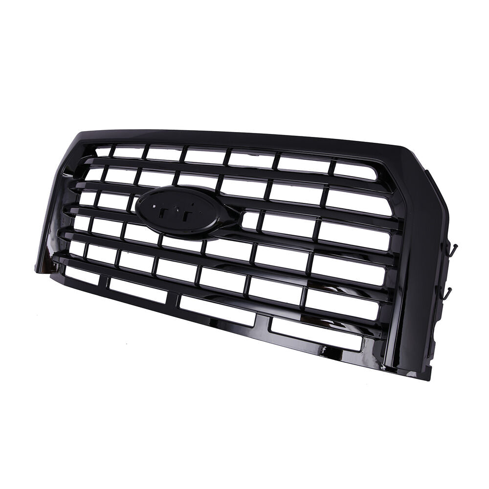 Forged LA For 2015-2017 Ford F150 Front Bumper Upper Grille ABS Gloss Black Horizontal