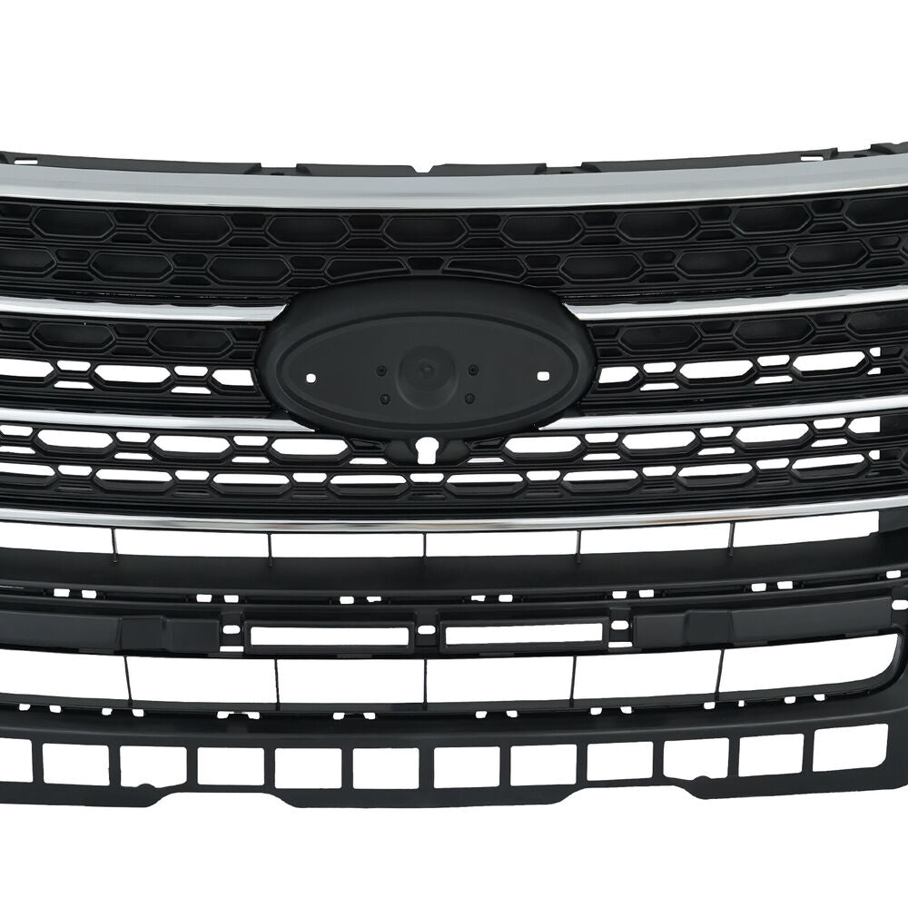 Forged LA For 2020-2022 Ford Explorer Front Bumper Upper Grille Gloss Black W/ Chrome Trim