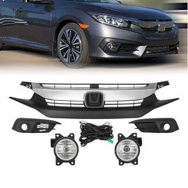 Forged LA For Honda Civic Front Upper Grille & Fog Lights Lamps Cover 2016-2018 HO2593143