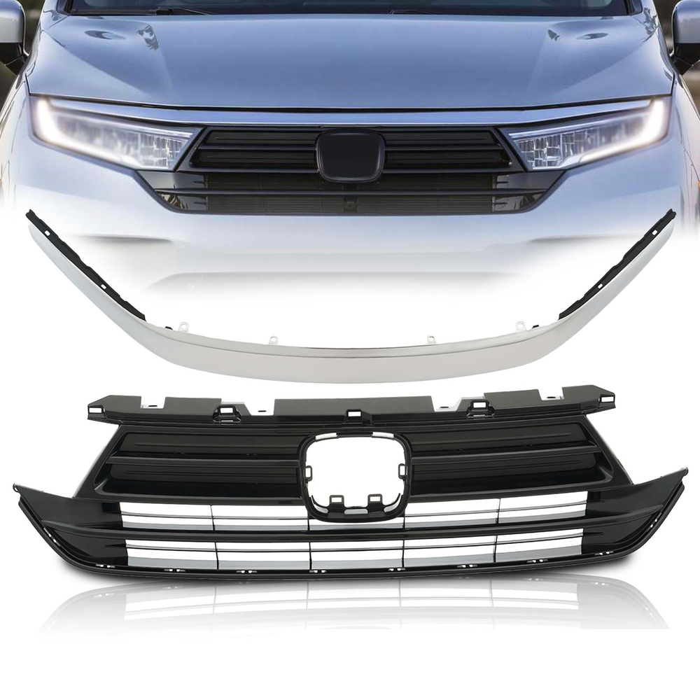 Forged LA Front ABS Black Upper Grille Grill Chrome Molding For Honda Odyssey 2021-2023