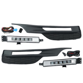 Forged LA Front Bumper Grille Grill & LED Fog Lights Set For 2016 2017 Honda Accord Sedan